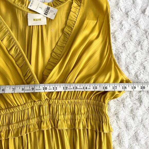 NEW Anthropologie Maeve La Habana Mango Yellow Ruffle Sleeveless Midi Dress L - Picture 9 of 10
